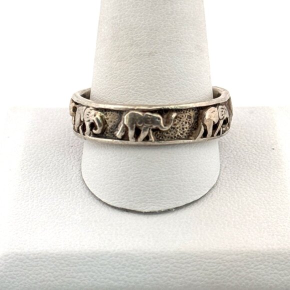 Vintage Sterling Silver 925 Elephant Band Ring Men’s Size 13.5, 6.7g Estate - Picture 1 of 8